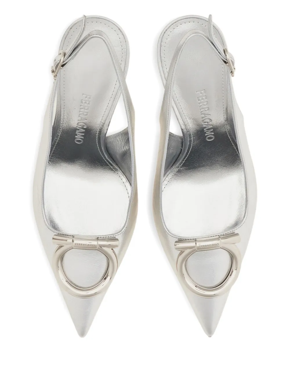 Ferragamo 90mm Gancini Slingback Pumps In Metallic