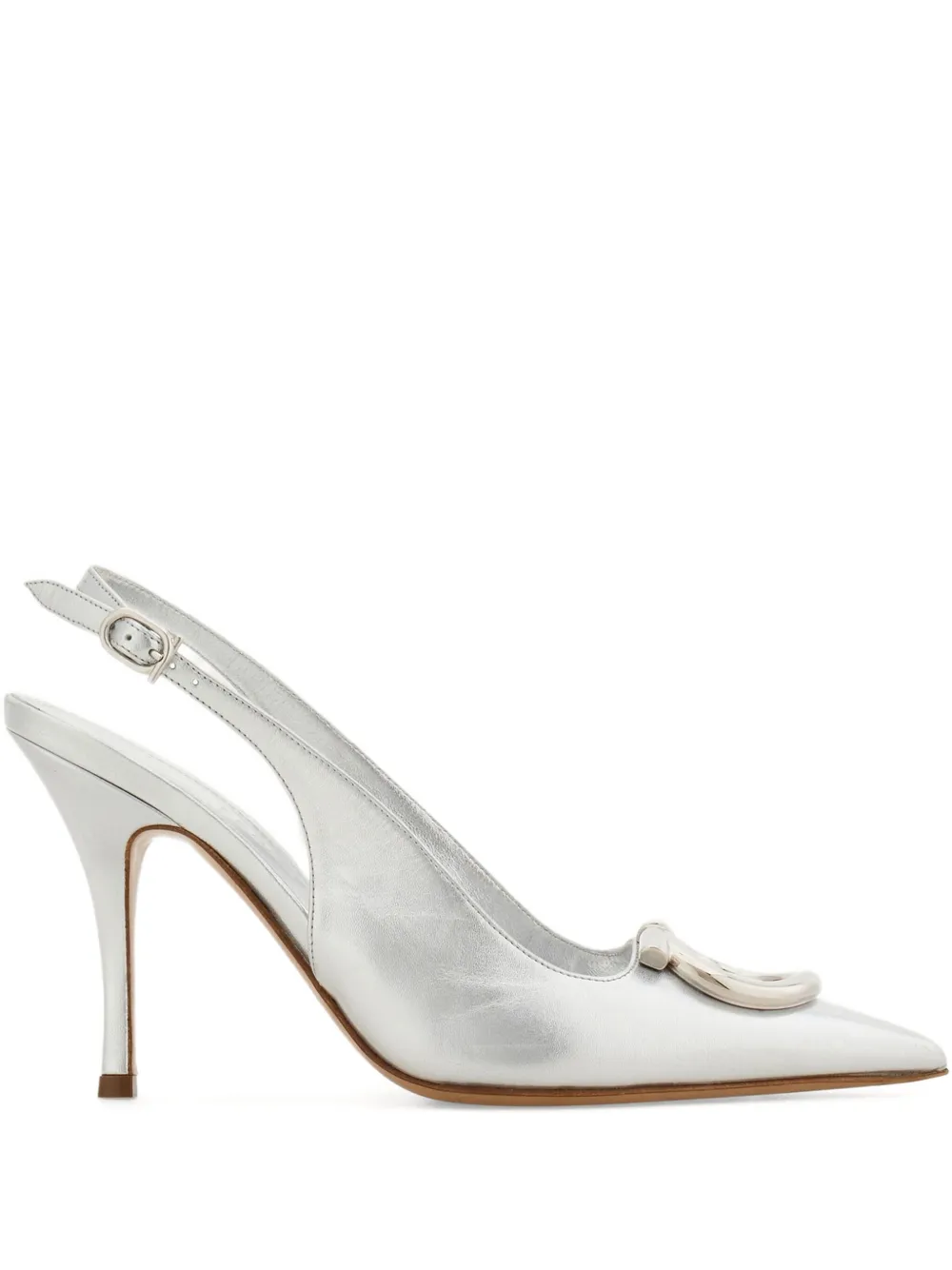 Ferragamo 90mm Gancini Slingback Pumps In Metallic