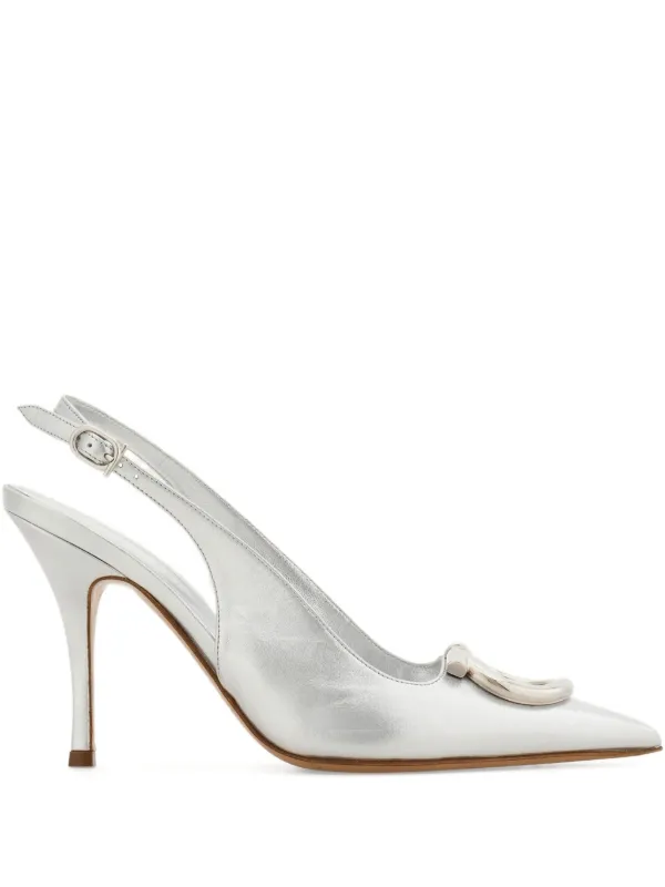 Ferragamo Maxi Gancini Slingbacks Pumps in Silver