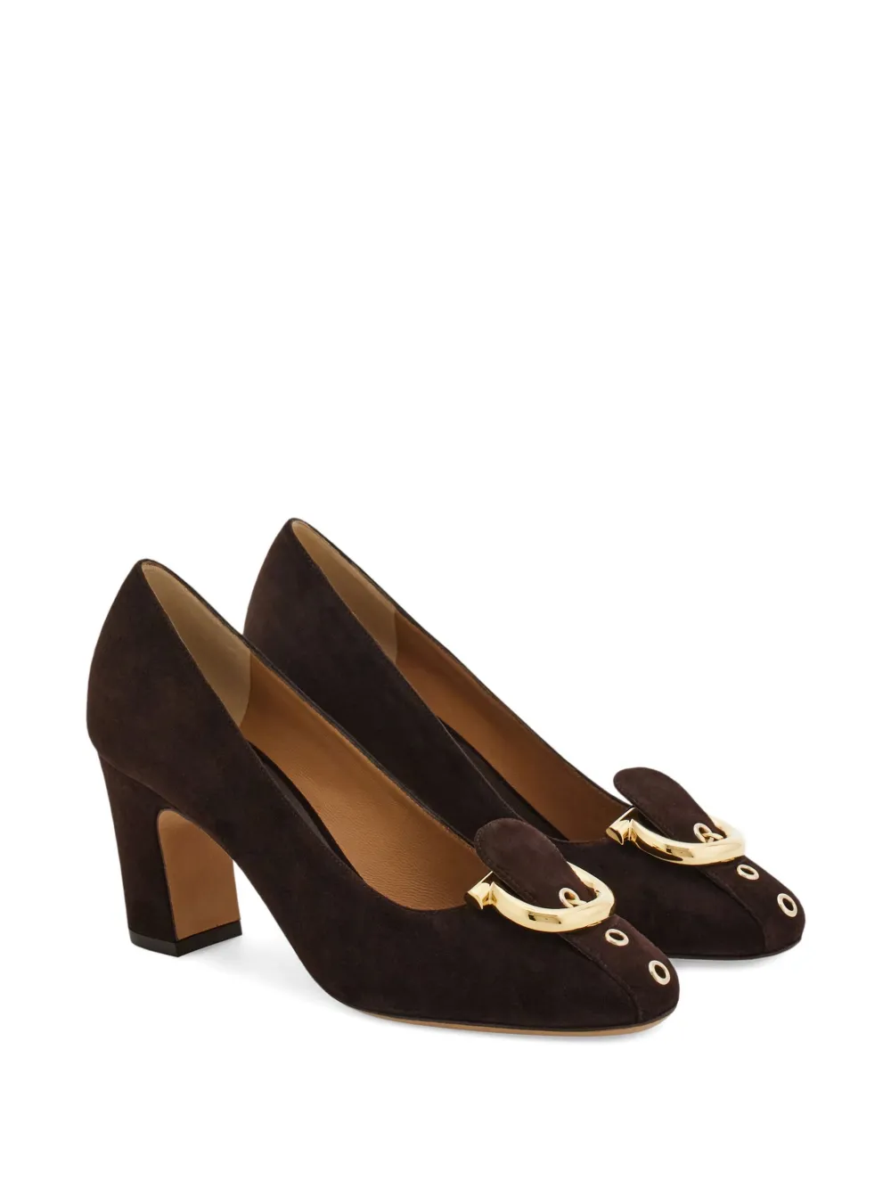 Ferragamo 70mm Gancini pumps met blokhak Bruin