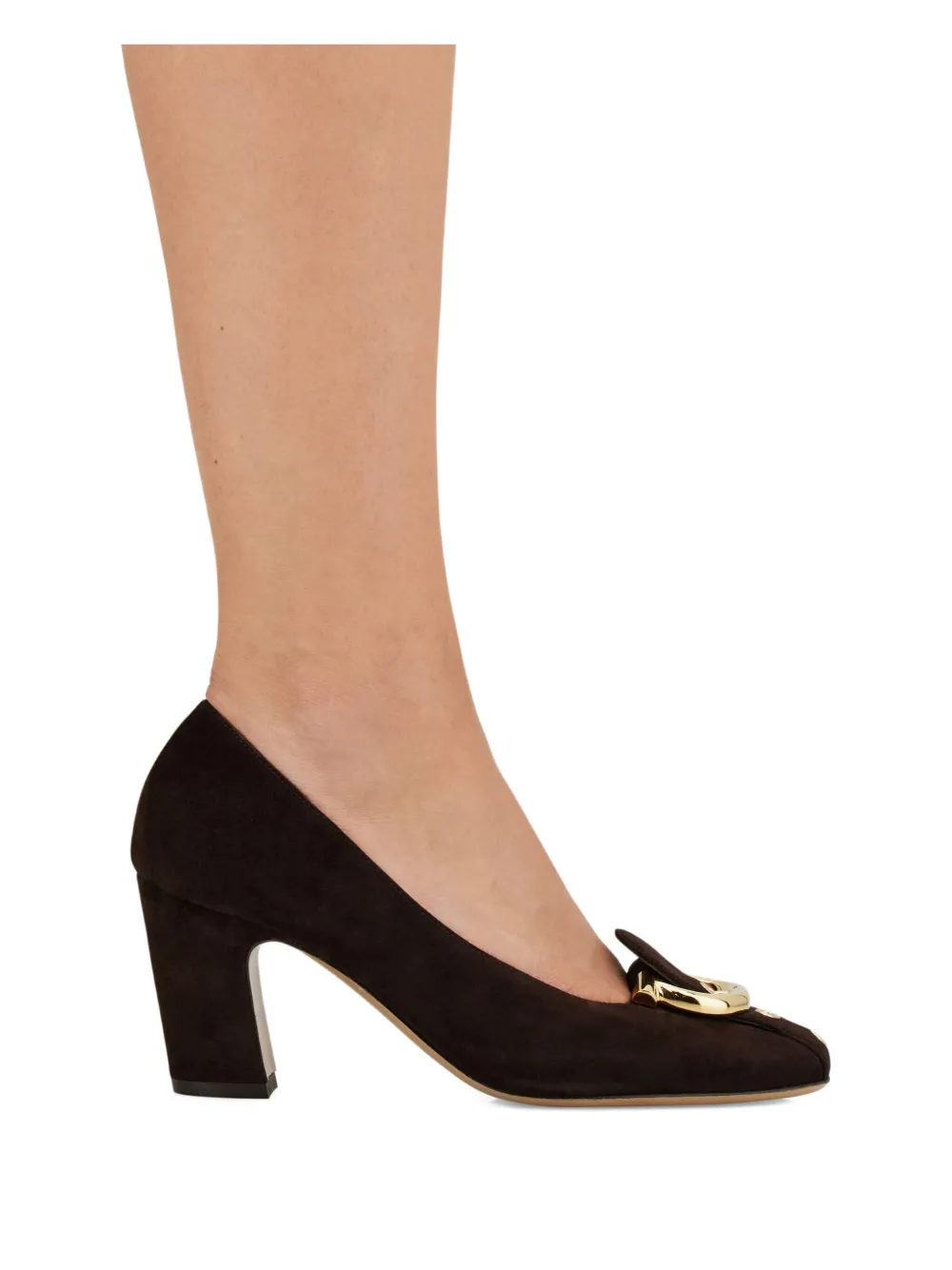 Ferragamo 70mm Gancini pumps met blokhak Bruin