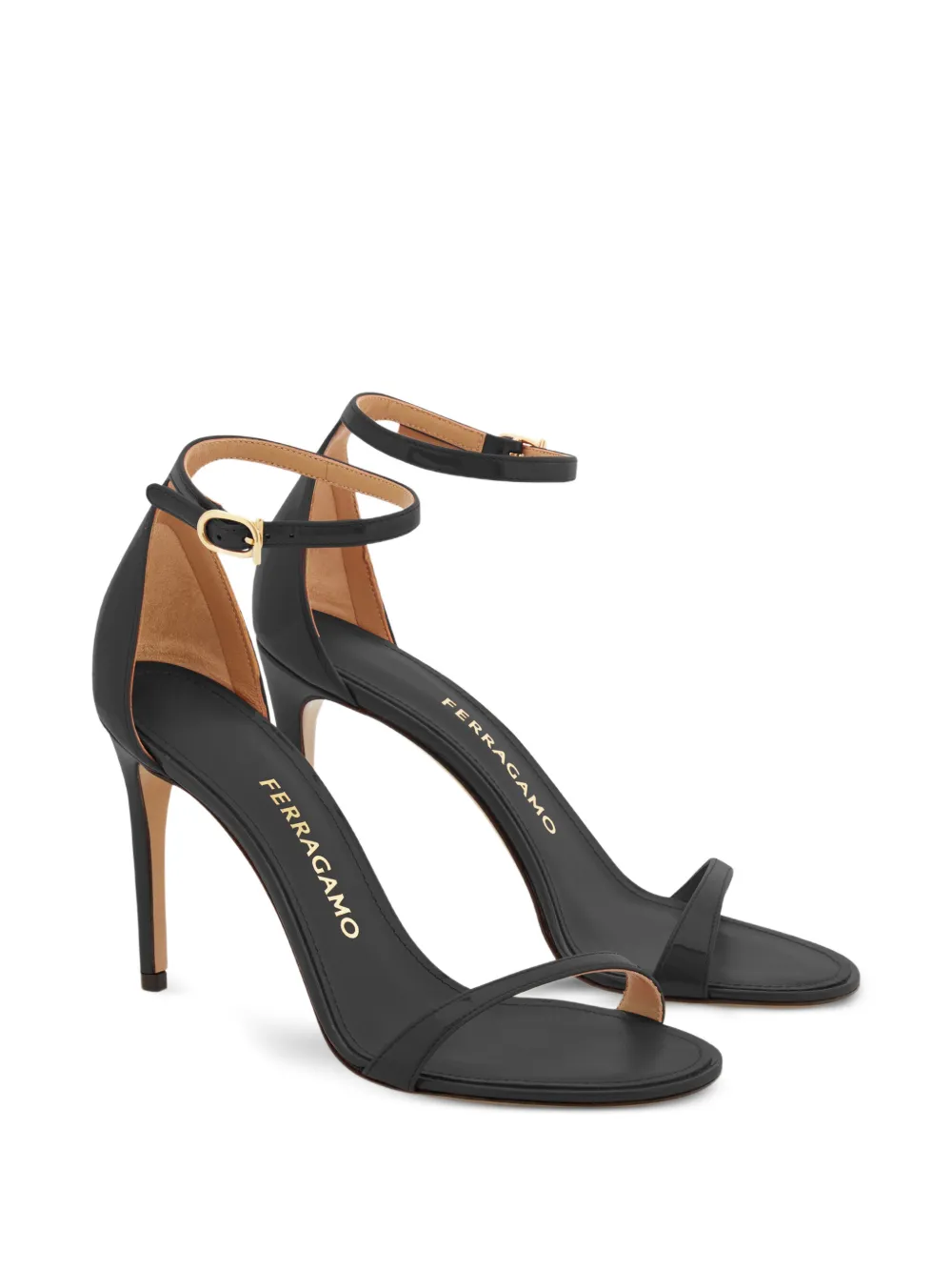 Ferragamo 90mm stiletto sandalen met bandjes Zwart