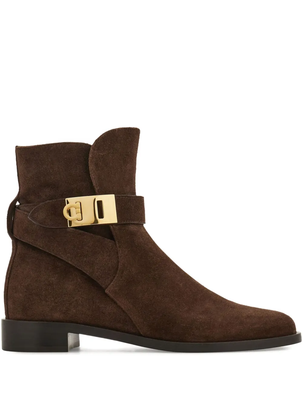 Ferragamo Hug Buckle-strap Ankle Boots In Brown