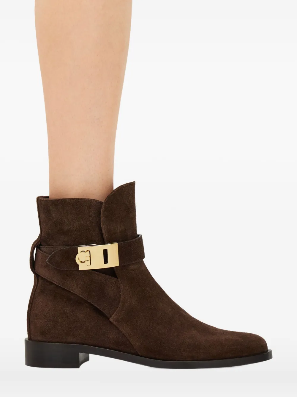 Ferragamo Hug Buckle-strap Ankle Boots In Brown