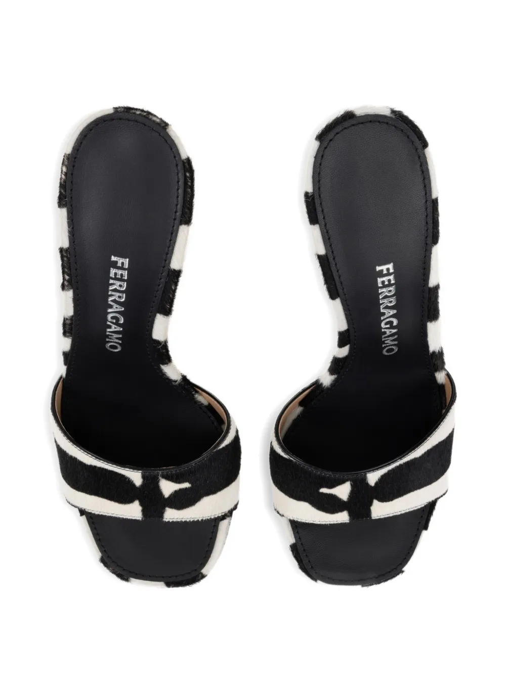 Ferragamo pony-skin heeled slides Zwart