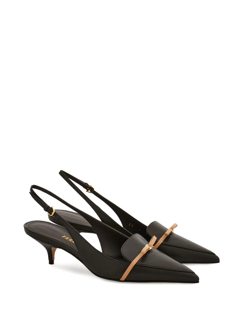 Ferragamo 40mm Pointed Bow Slingback In Brown