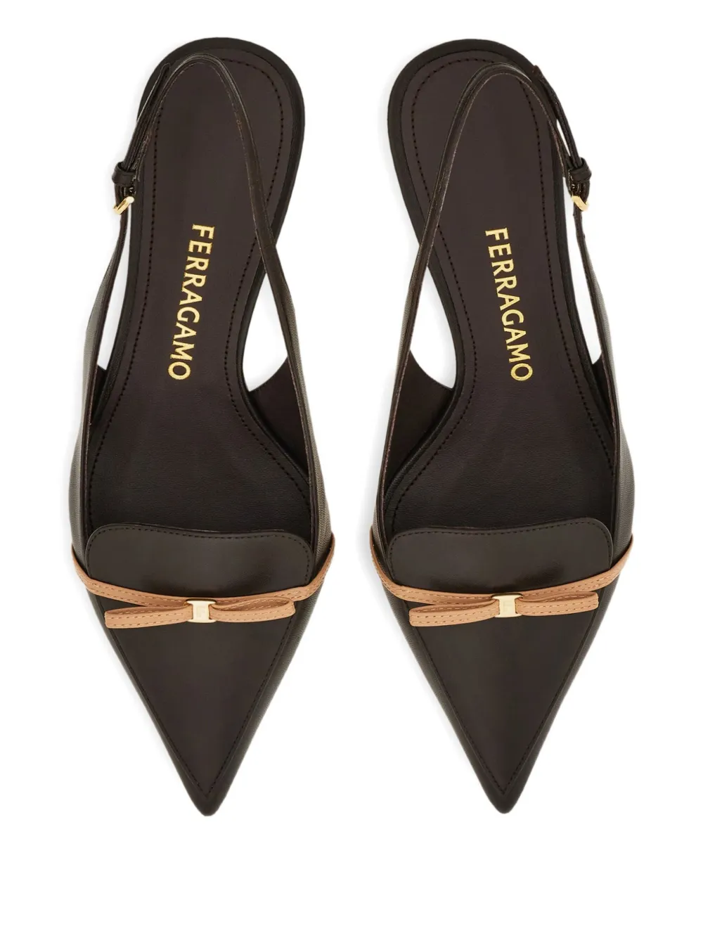 Ferragamo 40mm Pointed Bow Slingback In Brown