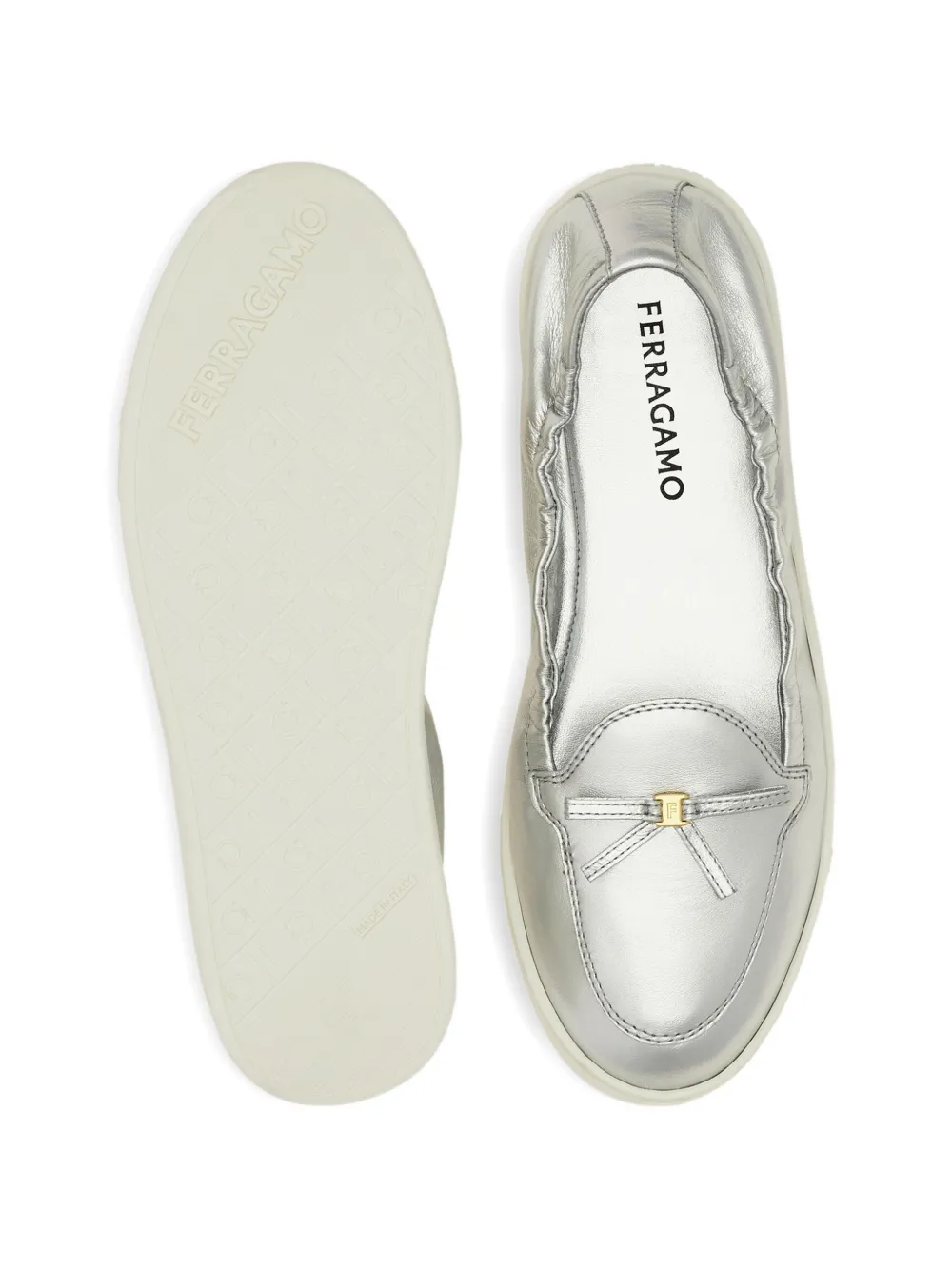 Ferragamo Flexible loafer with mini bow detail Zilver