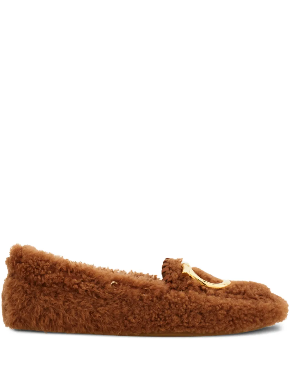 Ferragamo Mocassini Gancini in shearling - Marrone