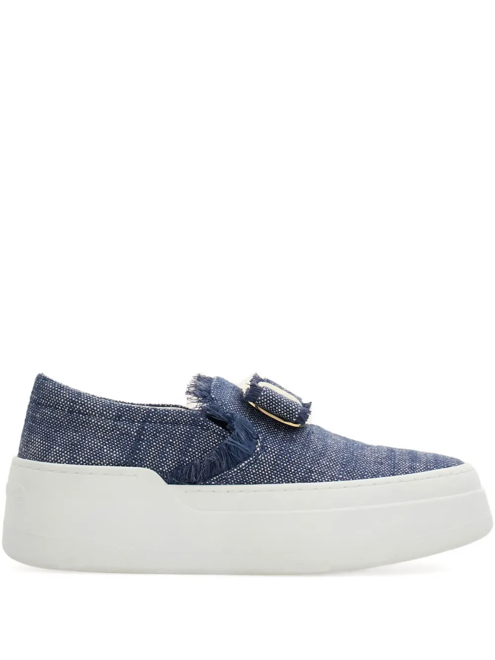 Ferragamo Buckle Frayed Slip-on Sneakers In Blue