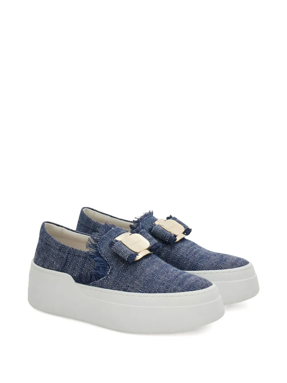 Ferragamo Buckle Frayed Slip-on Sneakers In Blue