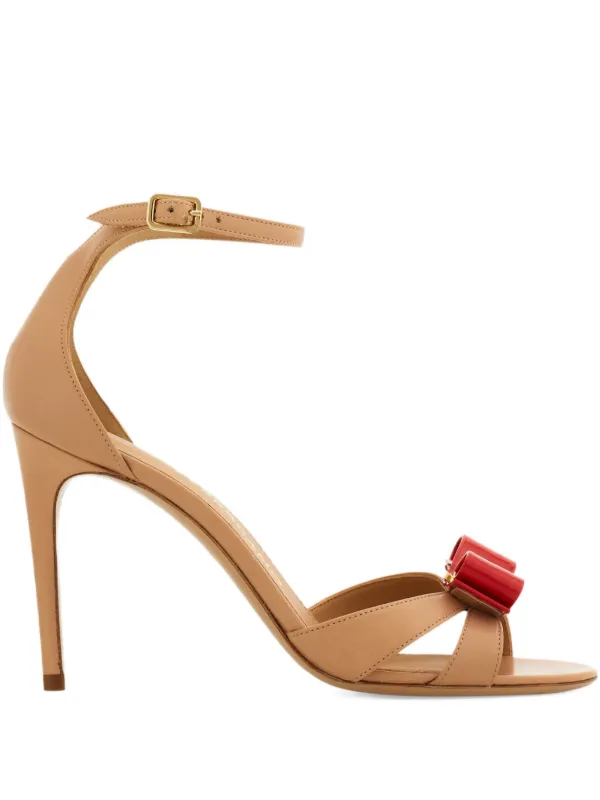 Ferragamo 90mm Vara Bow Heeled Sandals in Neutrals