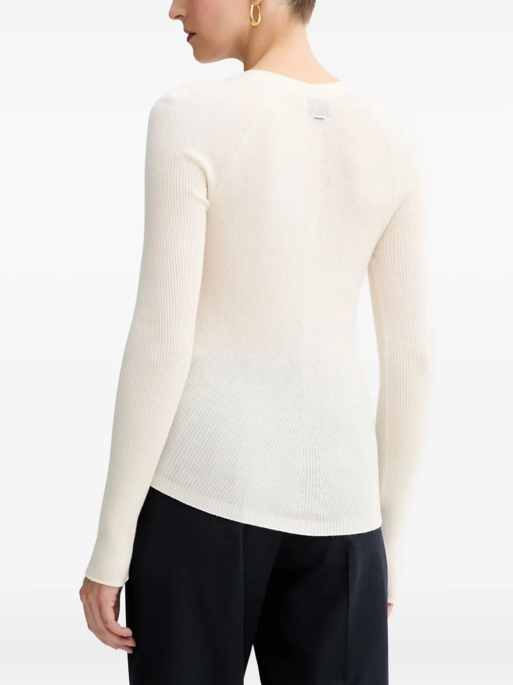 Hugo Boss Ribbed V-neck Cardigan In Neutral