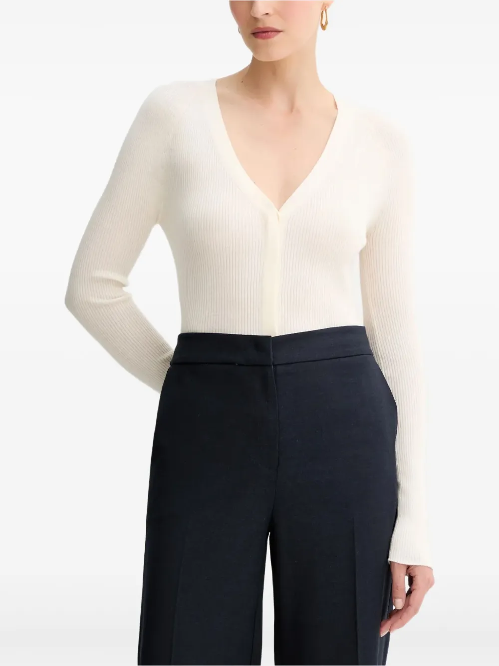 Hugo Boss Ribbed V-neck Cardigan In Neutral