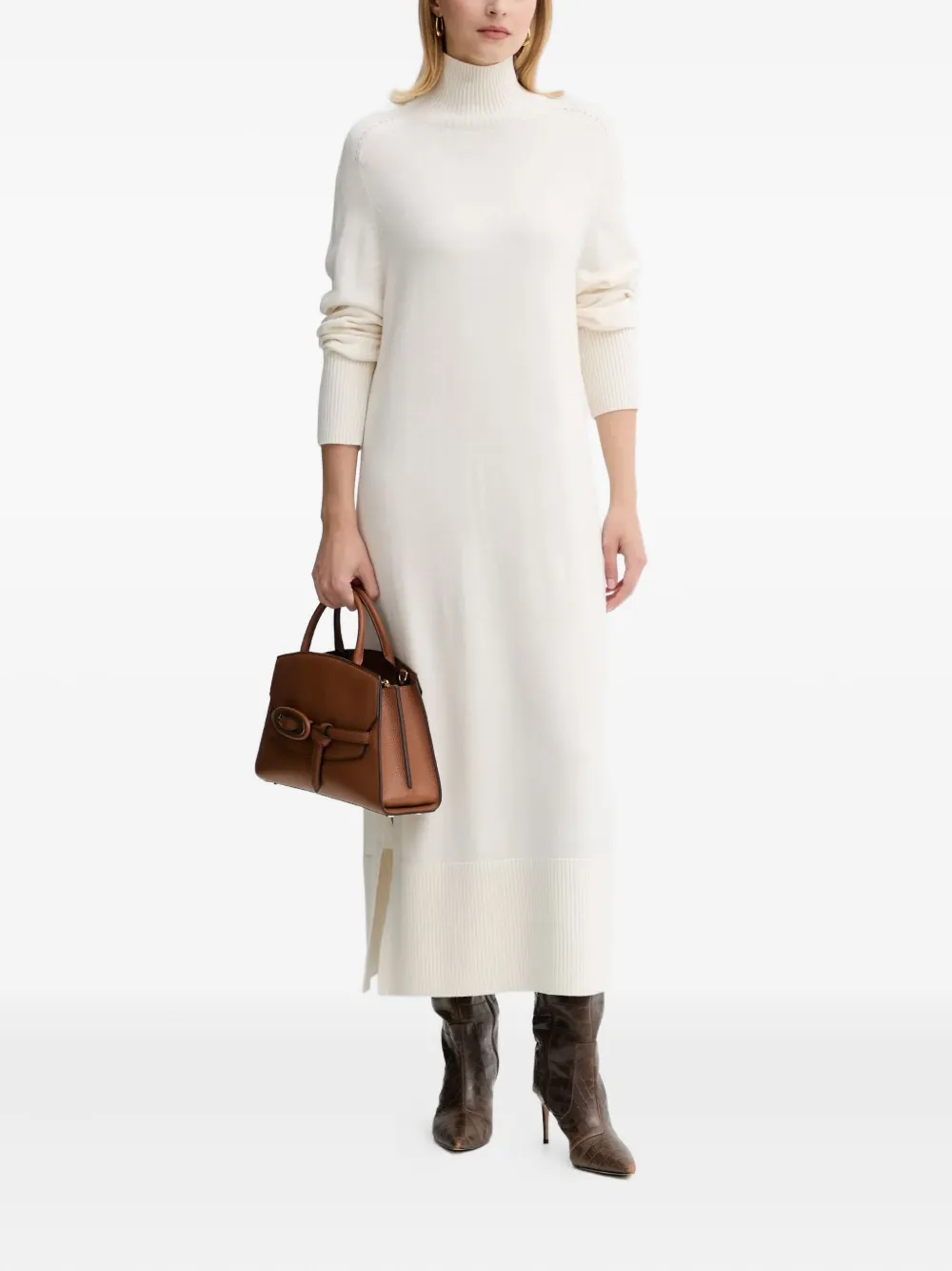 Hugo Boss Fagliatelle Roll-neck Midi Dress In White