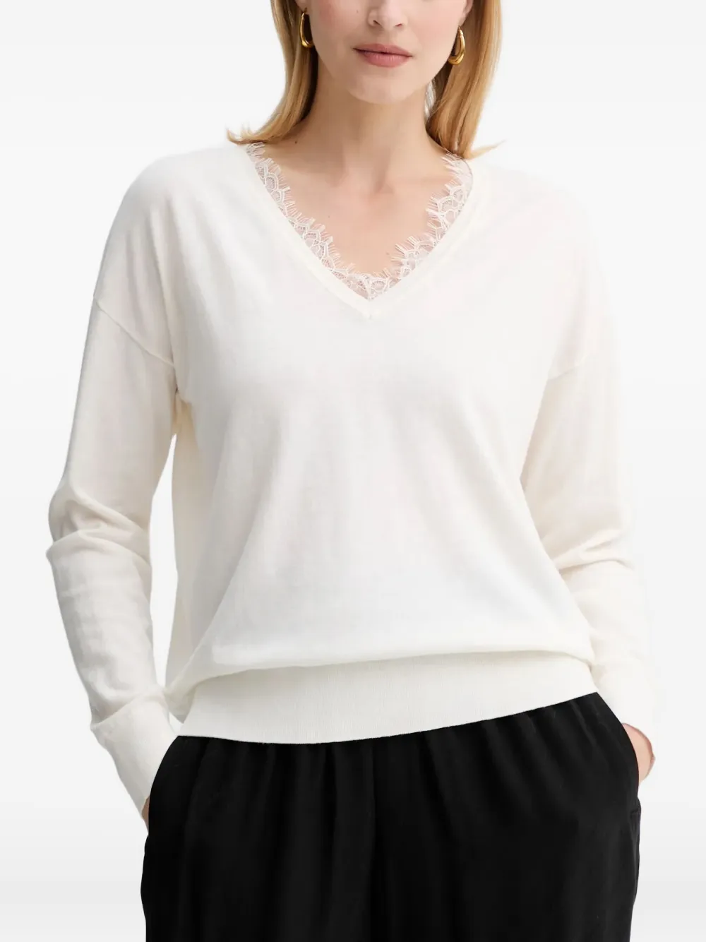 BOSS lace-detail V-neck pullover - Toni neutri