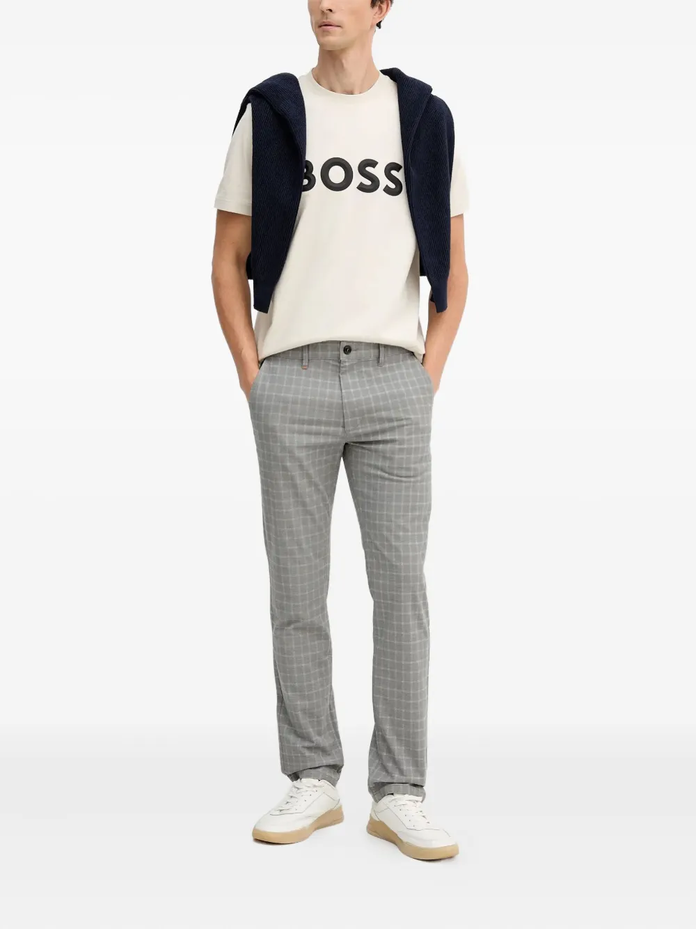 BOSS Geruite broek Grijs