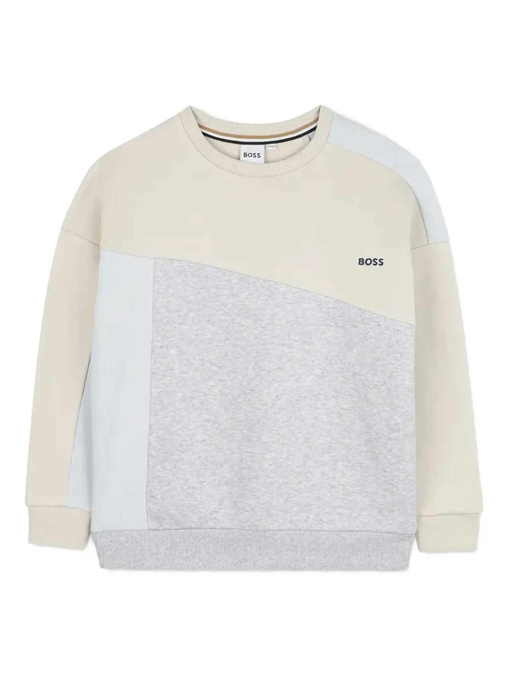 Hugo Boss Kids' Colour-block Crew-neck Top In Neutral