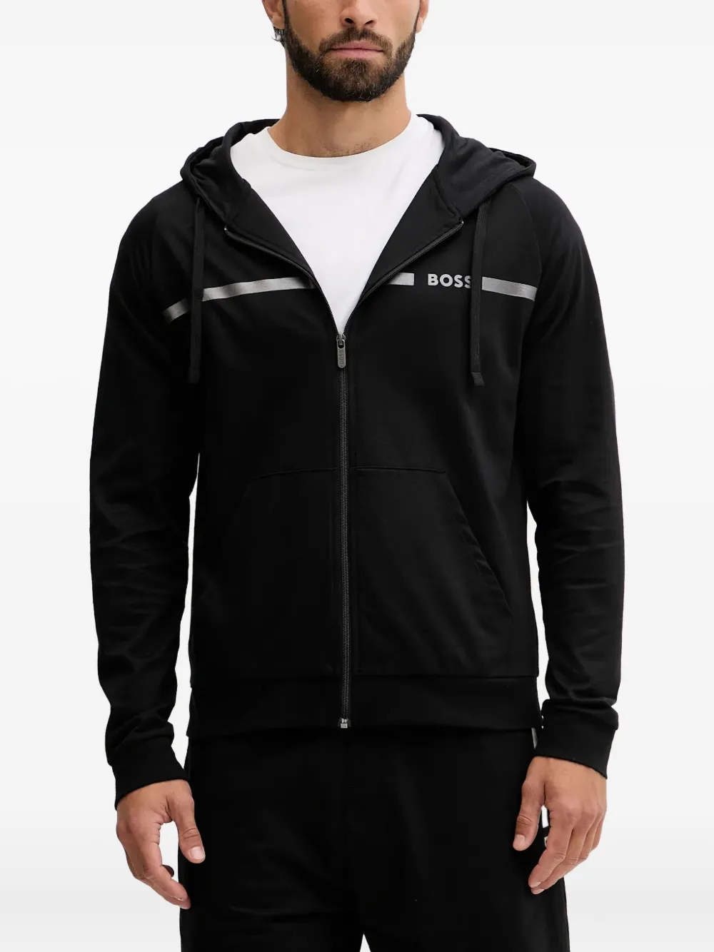 BOSS Hoodie met rits Zwart