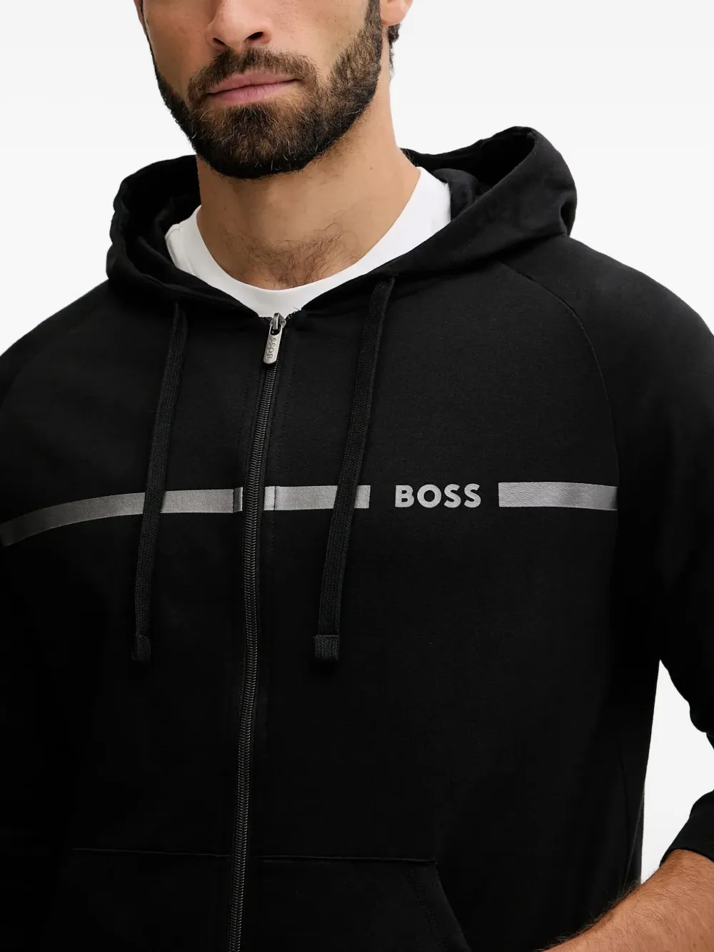 BOSS Hoodie met rits Zwart