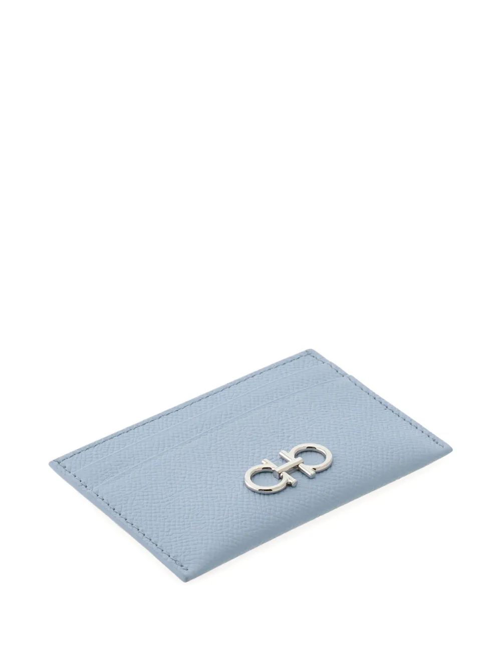 Ferragamo Textured Leather Card Holder Gancini Design In Blue