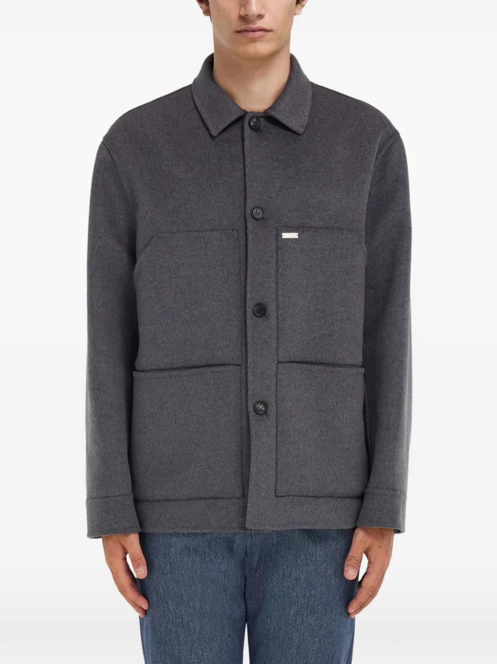 Ferragamo Button Patch Shirt Jacket In Gray