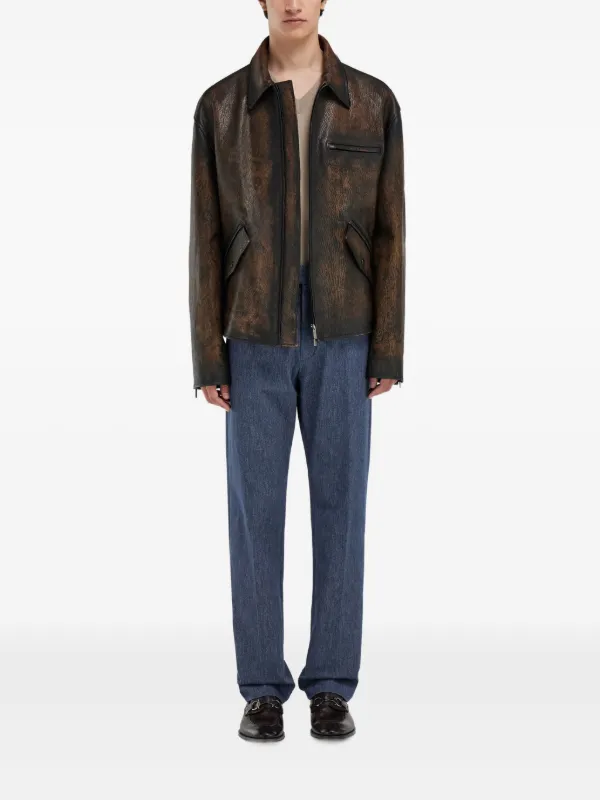 Ferragamo Flap Pocket Zip Leather Jacket | Brown | FARFETCH