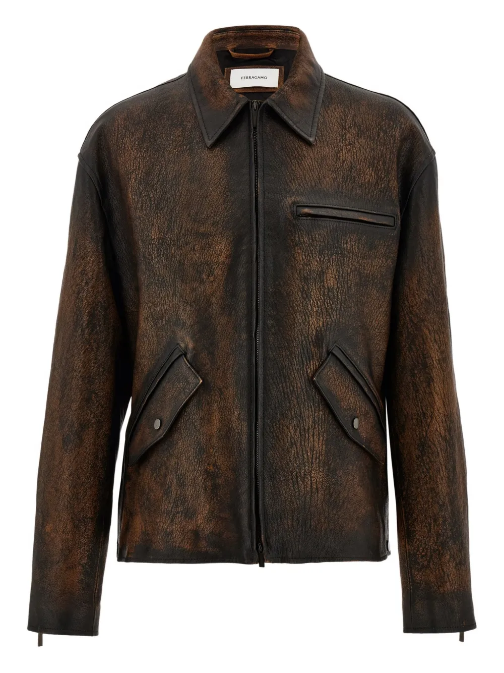Ferragamo Flap Pocket Zip Leather jacket - Brown
