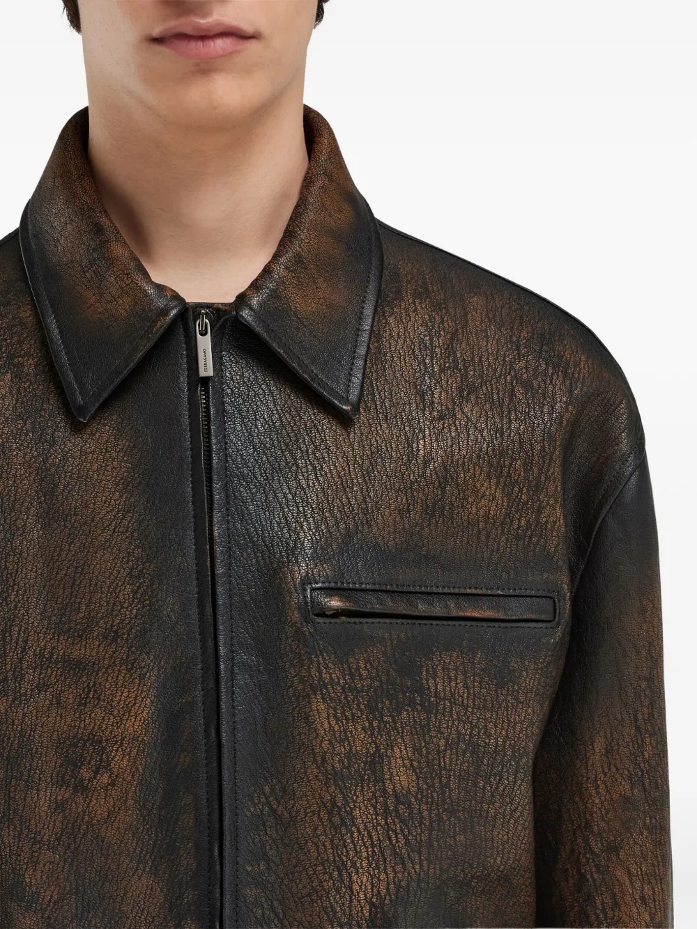 Ferragamo Flap Pocket Zip Leather Jacket | Brown | FARFETCH