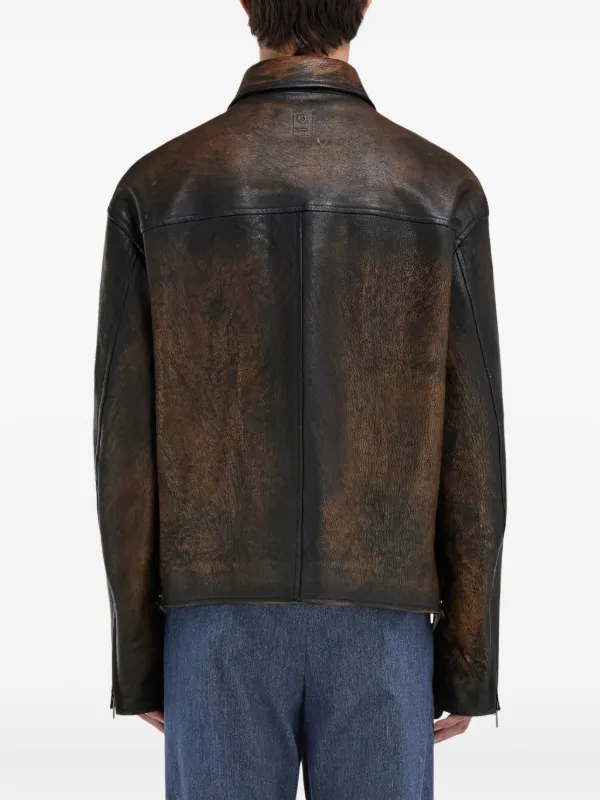 Ferragamo Flap Pocket Zip Leather Jacket | Brown | FARFETCH