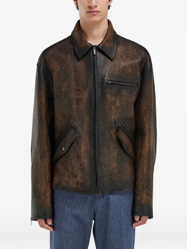 Ferragamo Flap Pocket Zip Leather Jacket | Brown | FARFETCH