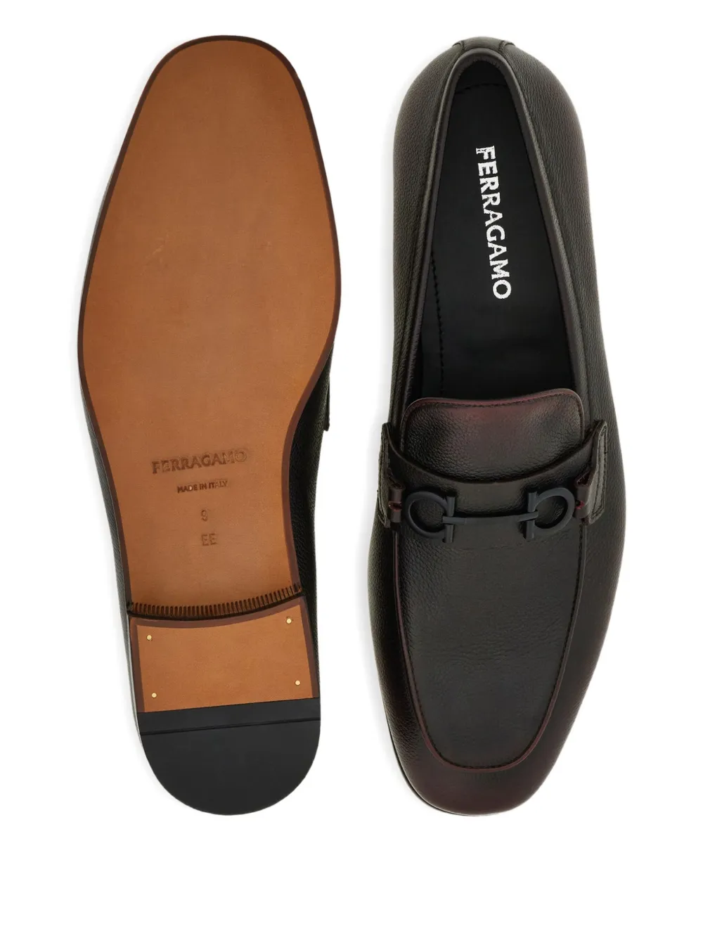 Ferragamo Gancini Buckle Loafers In Brown