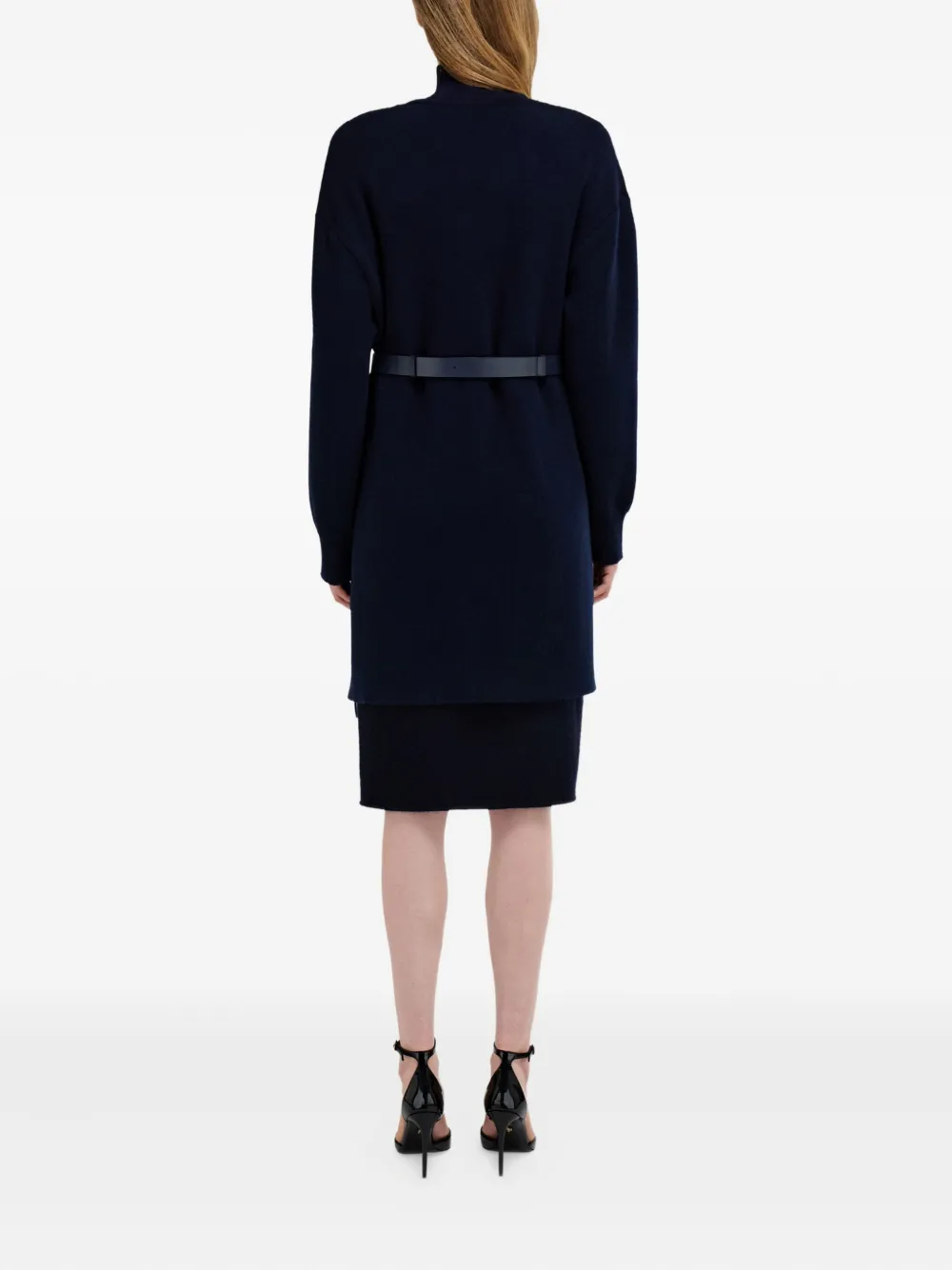 Ferragamo Fringed Belted Cardigan In Blue