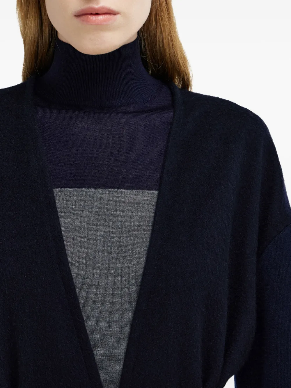 Ferragamo Fringed Belted Cardigan In Blue