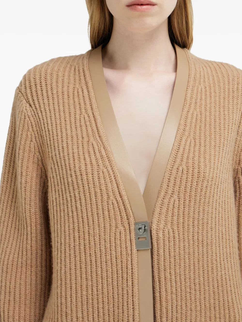 Ferragamo Longline vest met leren afwerking Beige
