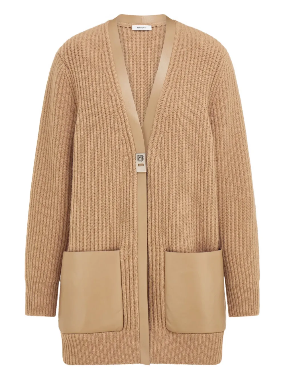 Ferragamo Leather-trim Buckle Cardigan In Neutral