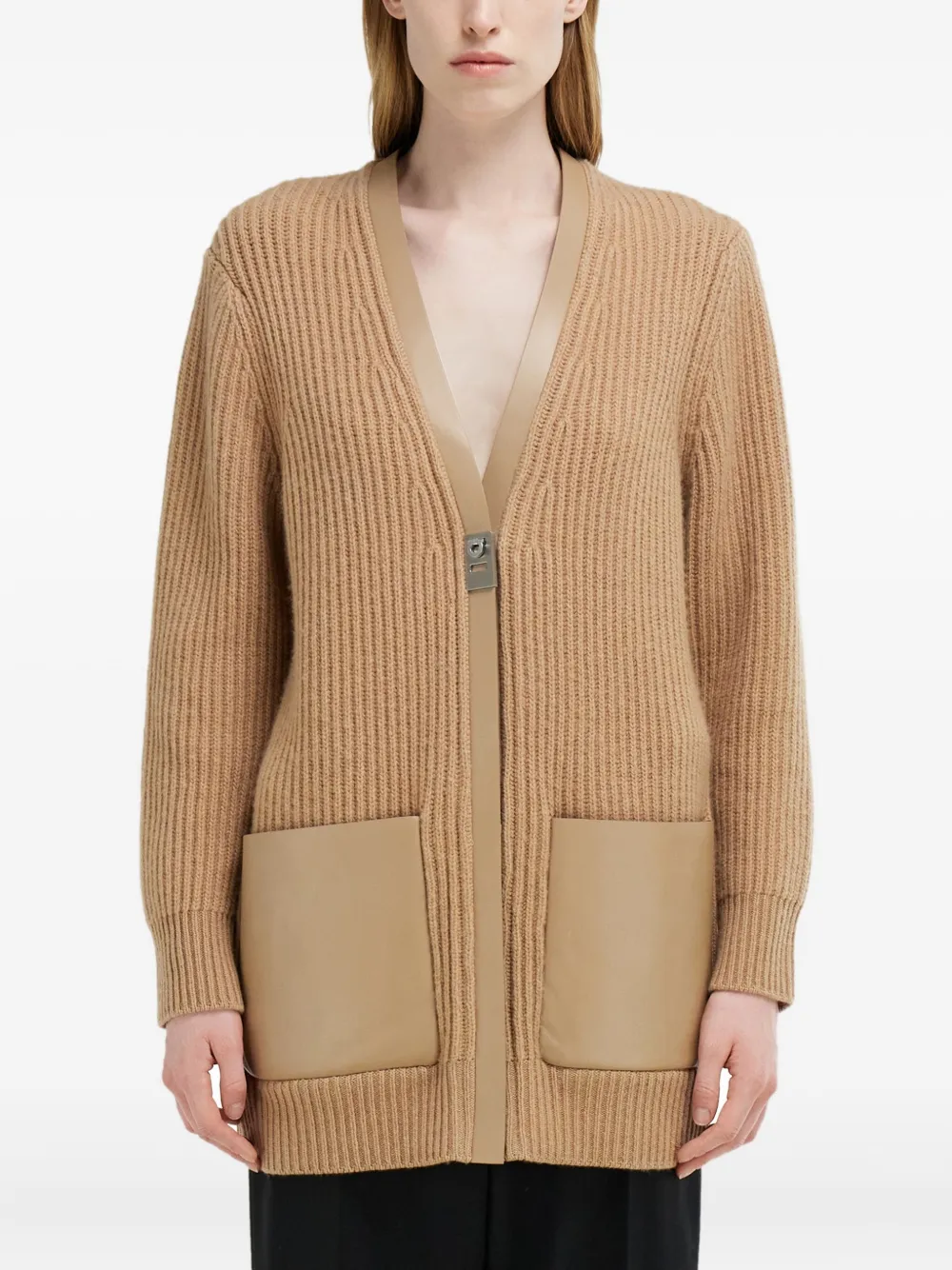  Ferragamo Leather-trim Buckle Cardigan - Neutrals 