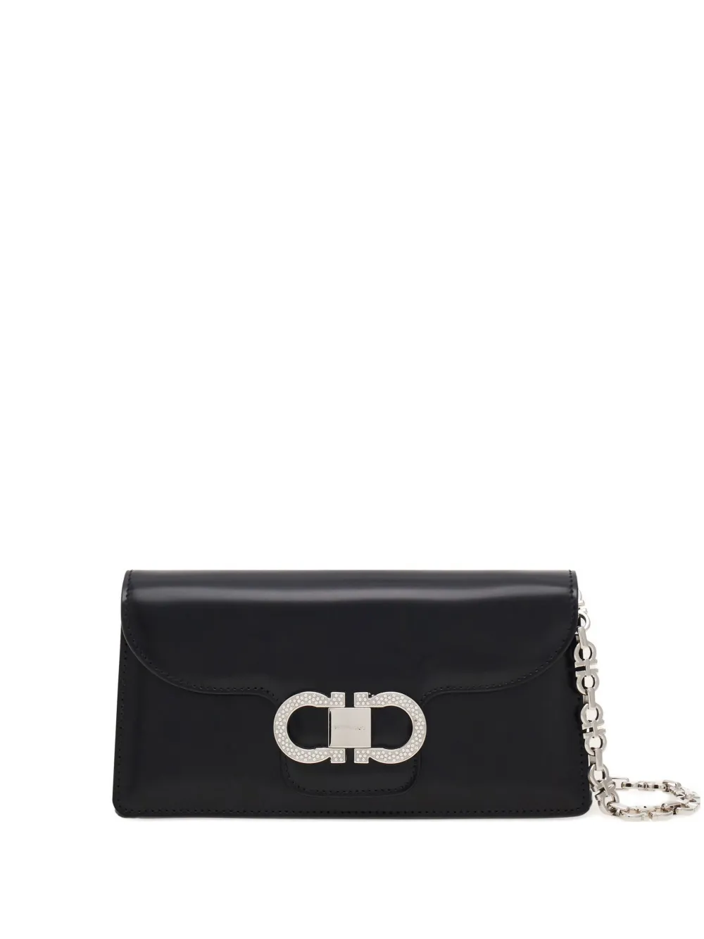 Ferragamo Crystal-embellished Chain Clutch Bag In Black