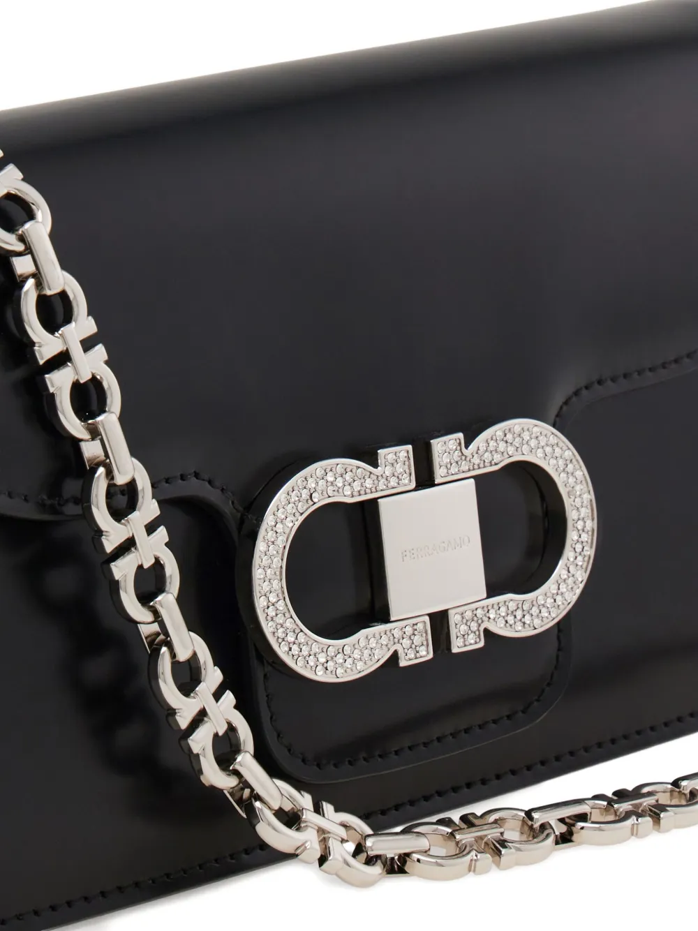 Ferragamo Crystal-embellished Chain Clutch Bag In Black
