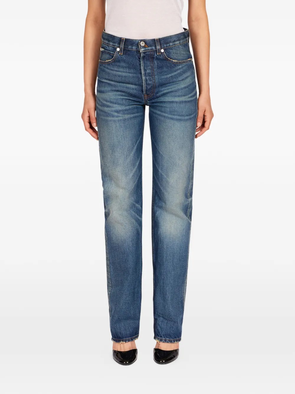 Ferragamo Five Pocket Straight Jeans In Blue