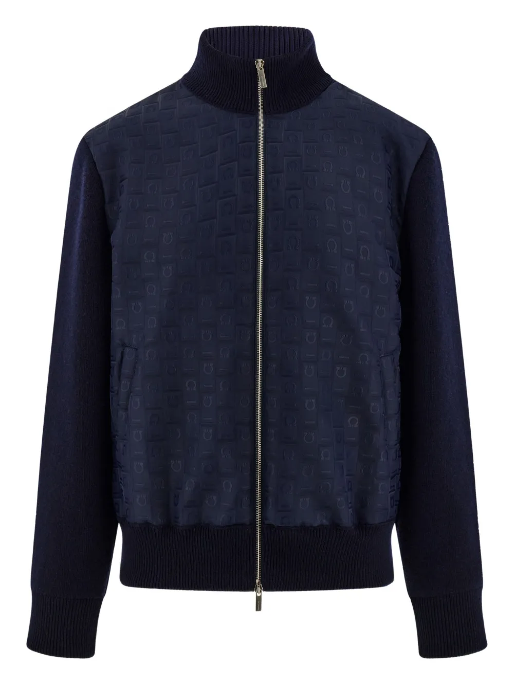 Ferragamo monogram jacquard knitted bomber jacket - Blue