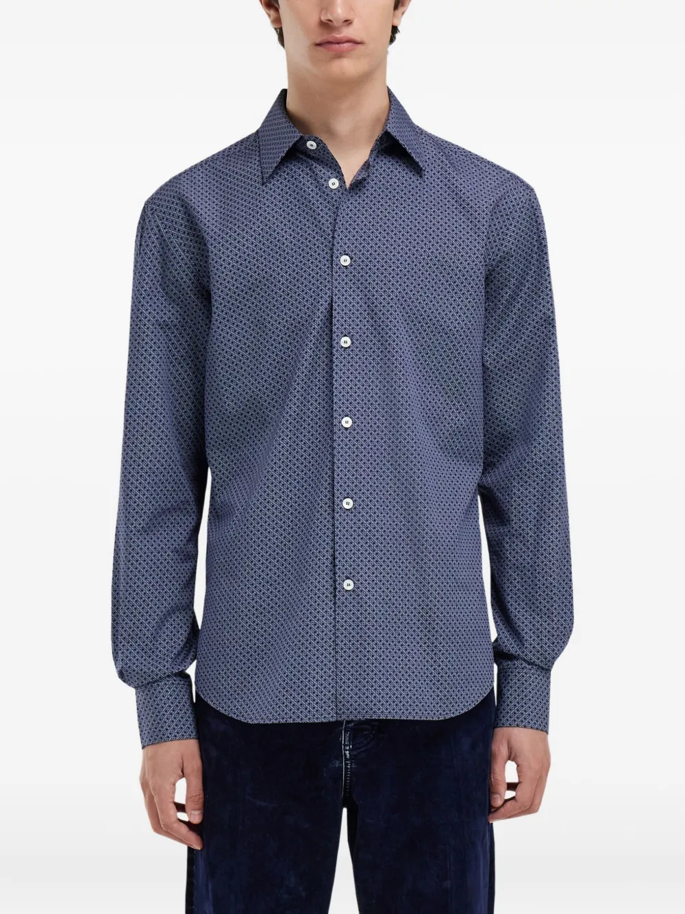  Ferragamo Monogram Poplin Shirt - Blue 