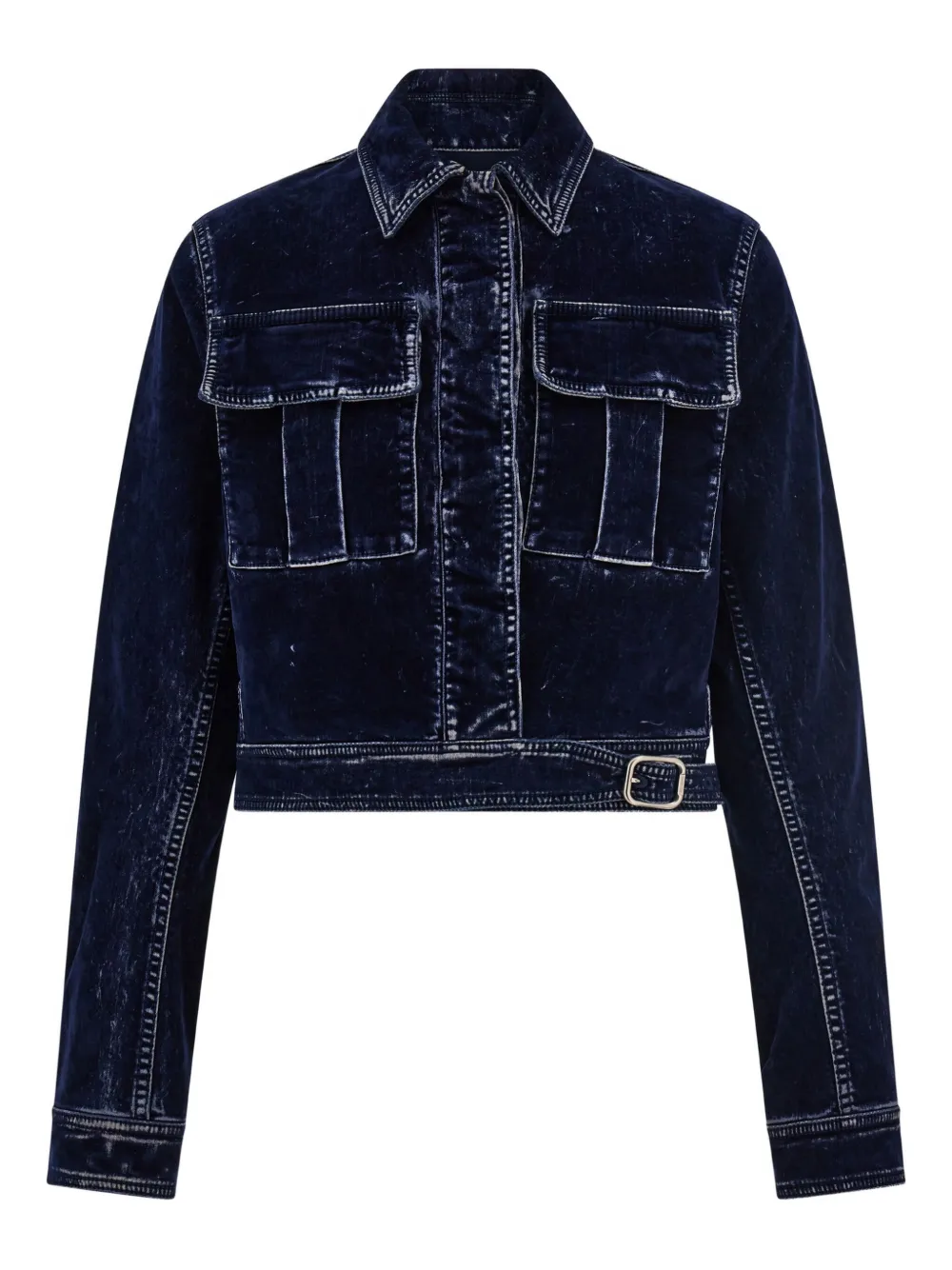 Ferragamo Flap-pocket Belted Cropped Jacket In Blue