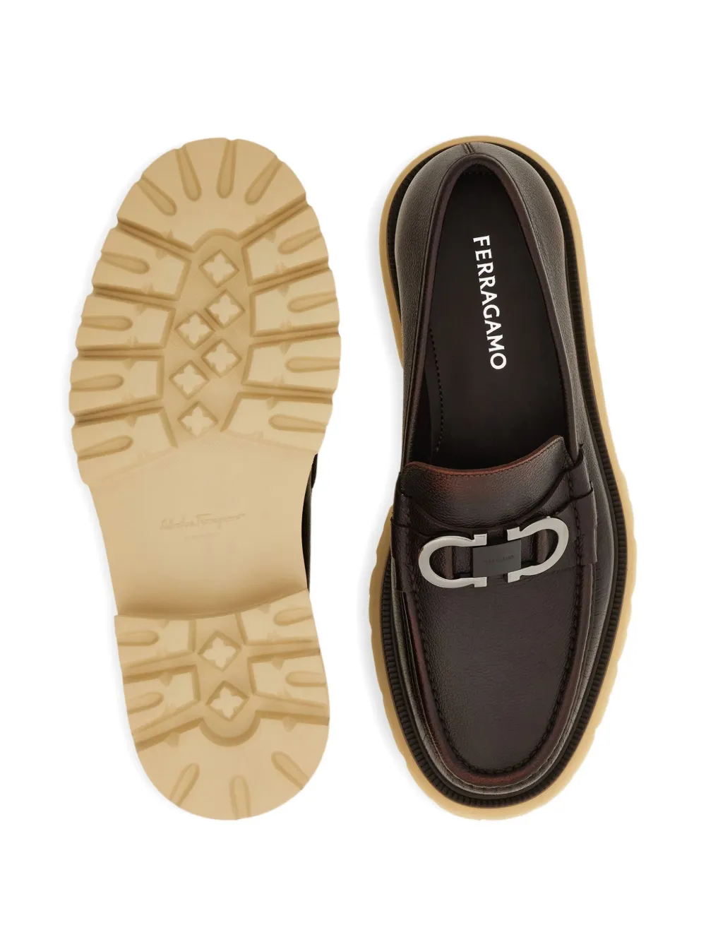 Ferragamo Moccasin With Gancini Ornament In Brown
