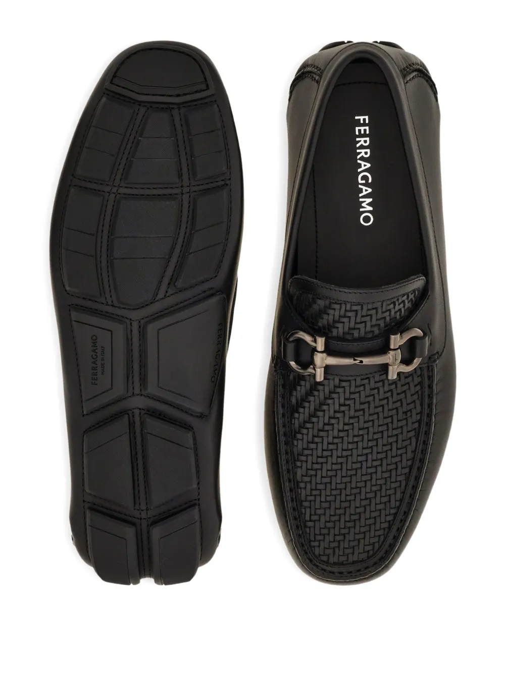 Ferragamo Geweven loafers met gancini-gesp Zwart