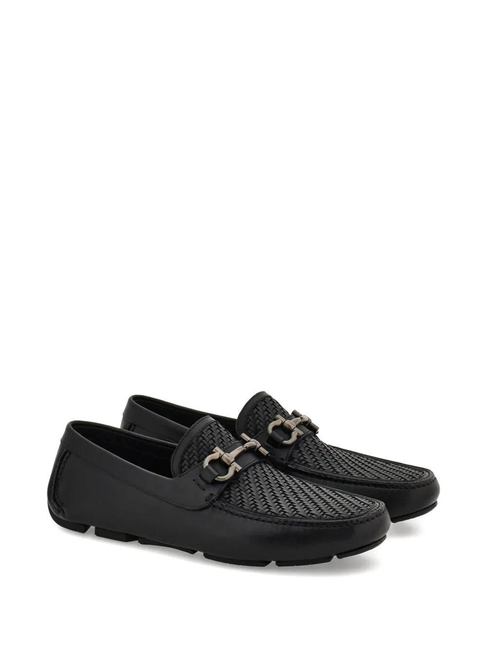 Ferragamo Geweven loafers met gancini-gesp - Zwart