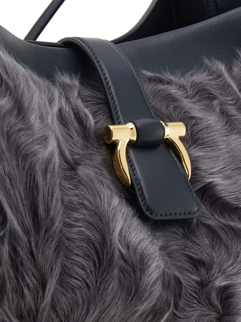 Ferragamo Large Fur-embellished Top-handle Tote Bag In Gray