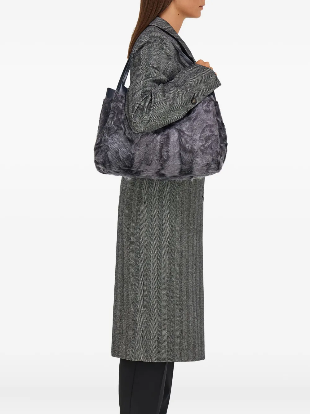 Ferragamo Large Fur-embellished Top-handle Tote Bag In Gray
