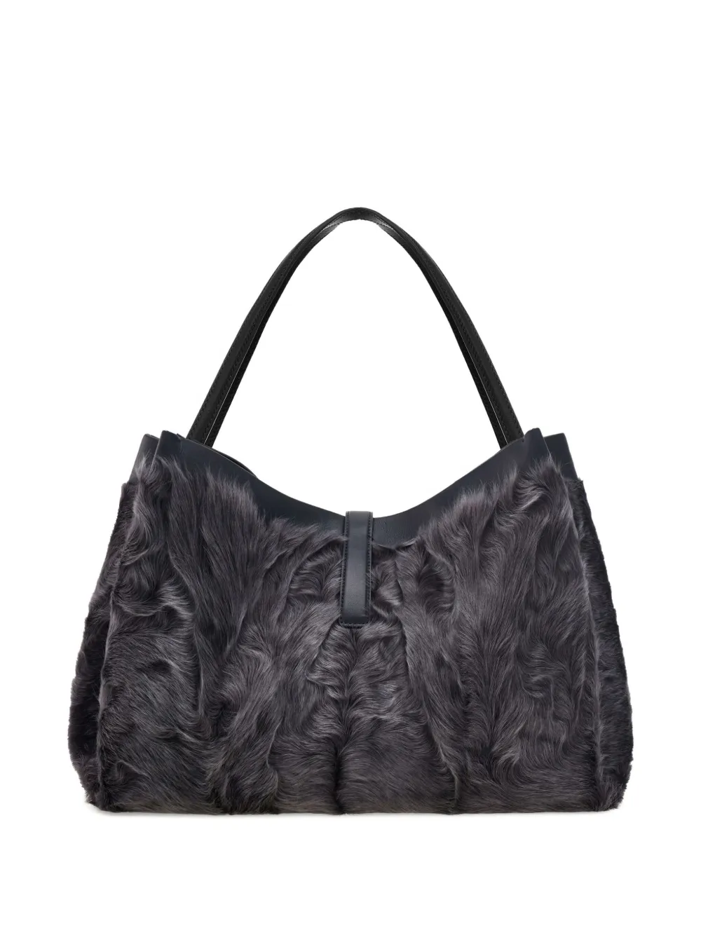 Ferragamo Large Fur-embellished Top-handle Tote Bag In Gray