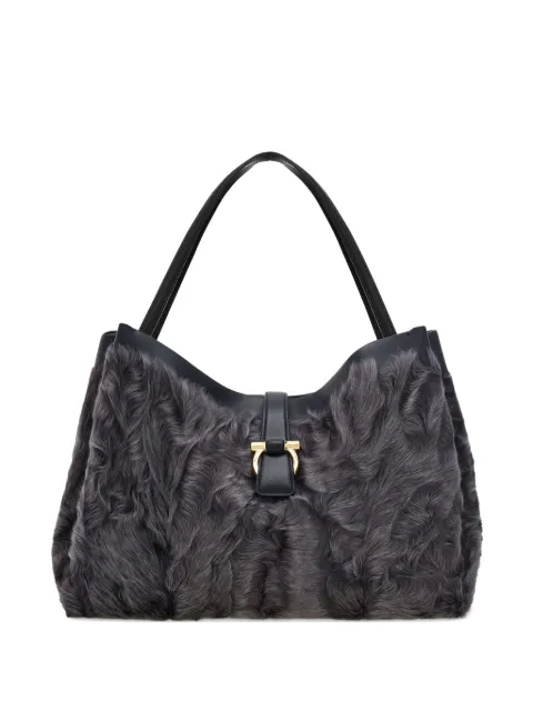 Ferragamo large fur-embellished top-handle tote bag
